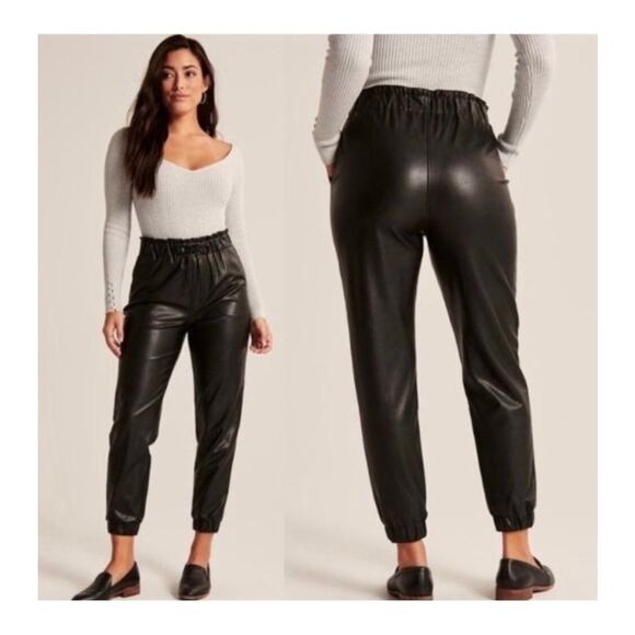 Abercrombie & Fitch Vegan Leather Jogger Pants Size Small High Rise Stretch - Picture 2 of 13
